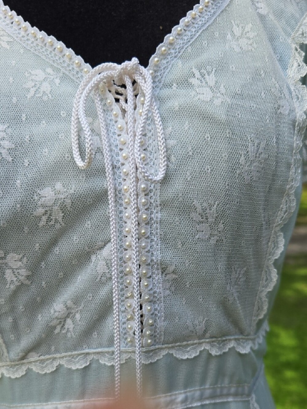 Vintage 1978 Light Blue Lace-Trim Maxi Dress Junior Size 11 - Picture 3 of 9